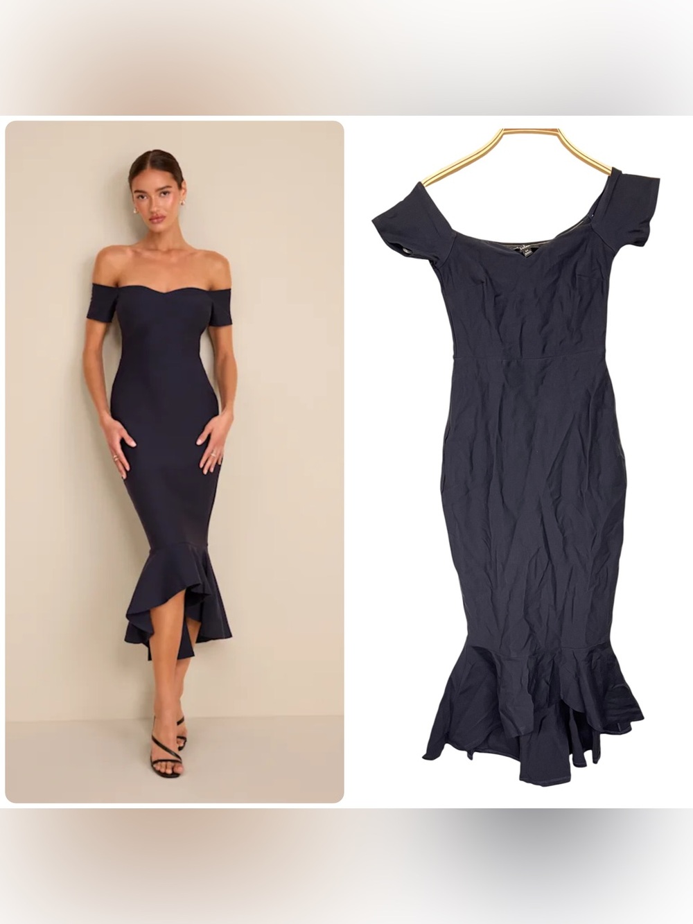 Lulus How Much I Care Midnight Blue Off-Shoulder Navy‎ Mermaid Midi Dress